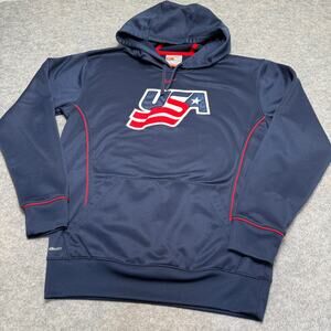 USA Hockey Hoodie Mens Medium Navy Blue Therma-Fit Nike Pullover Team Sweatshirt